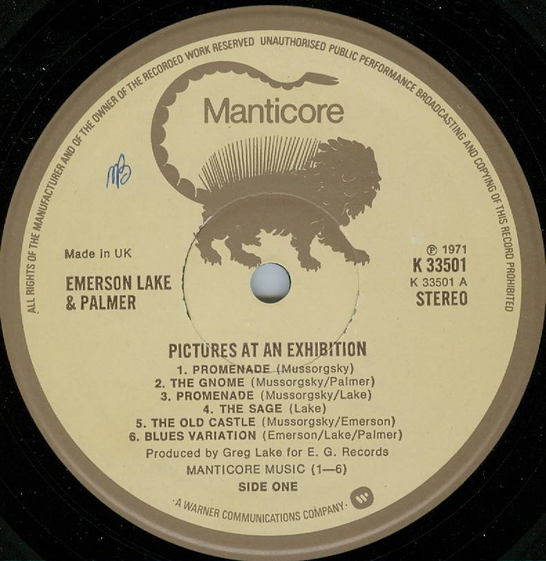 Emerson, Lake and Palmer Pictures At An Exhibition [lp label a uk]